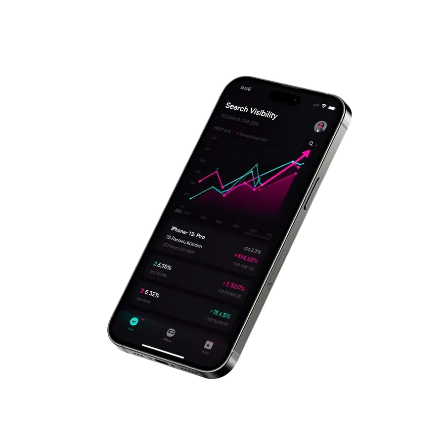 Phone showing visibility analytics dashboard